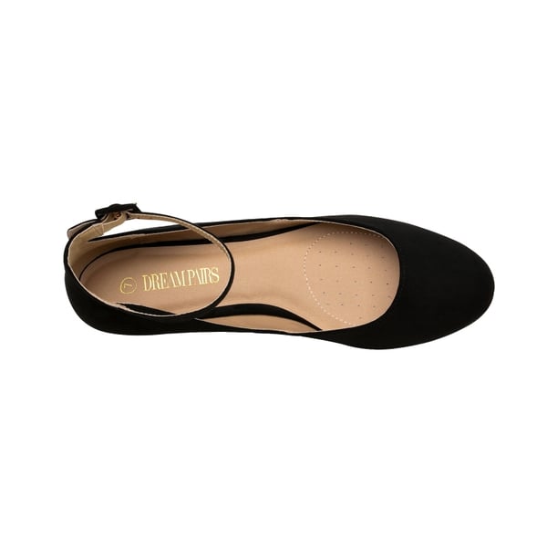 Comfortable Ankle Strap Low Wedge Flats - BLACK NUBUCK - 2